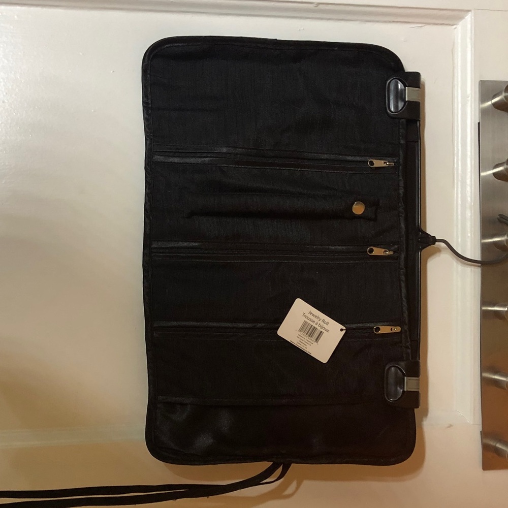 Black Roll-Up Jewelry Travel Organizer Pouch for Women